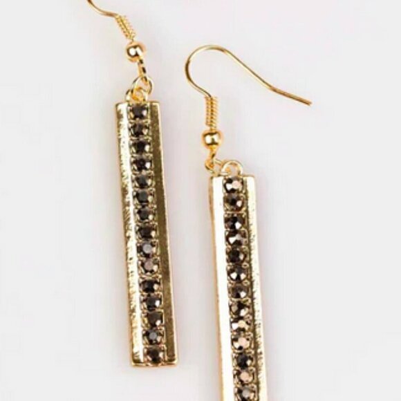 Papparazzi It's The Climb Hematite Rhinestone Gold-Tone Earrings - Picture 1 of 6